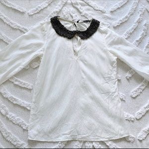 Zara basic white blouse and beefed collar